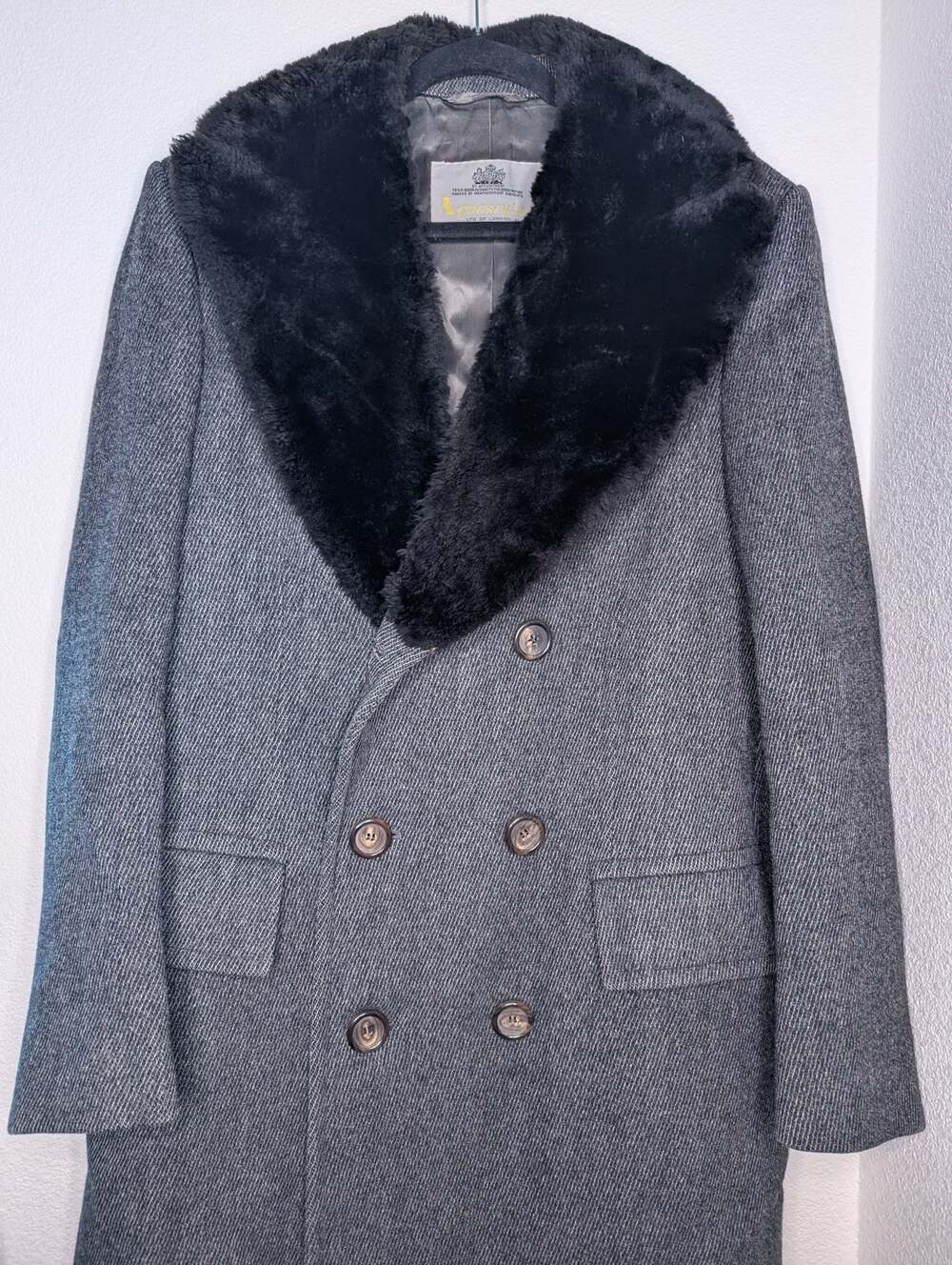 VTG Aquascutum Men's Herringbone Overcoat 80s Shearling Rare Collector Winter